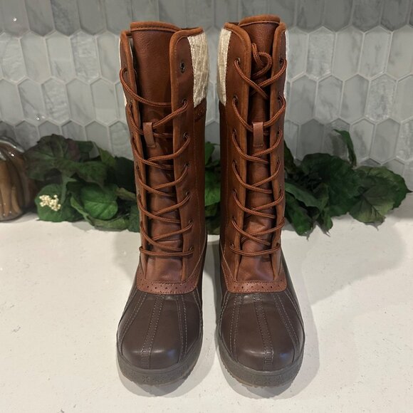 Brown & Cream Tall Lace-Up Boots Size 5.5/38 Womens Heila Man Made/Textile Upper - Picture 2 of 12